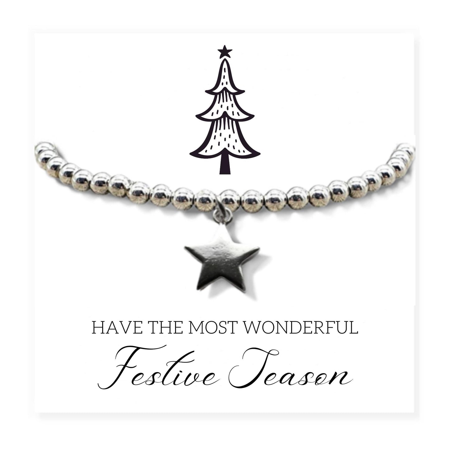 Aye Do Gifts Silver Star Beaded Bracelet - Festive Season Card Gift