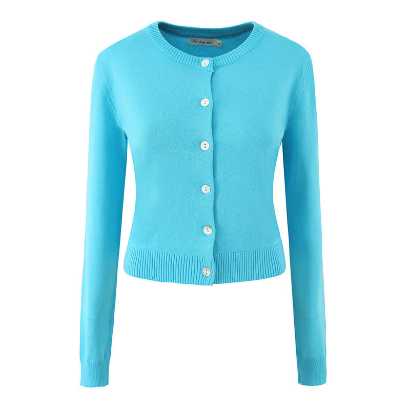Women's Retro European American Style Multi-color Round Neck Long Sleeve Knitted Cardigan