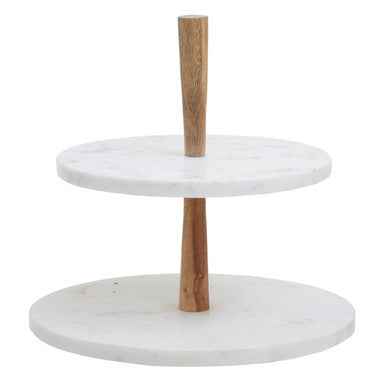 Monzaro Two Tier Marble and Acacia Wood cake stand