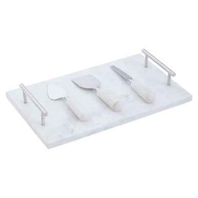 Marina White Marble Cheese Board And Knife Set