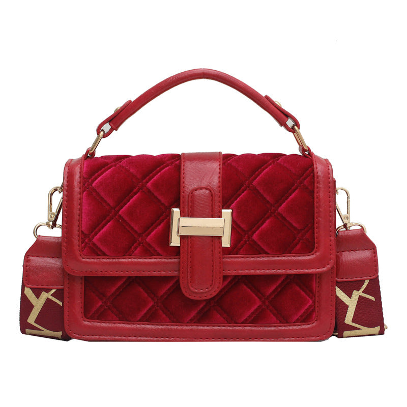 Velvet Wide Shoulder Strap Crossbody Small Square Bag