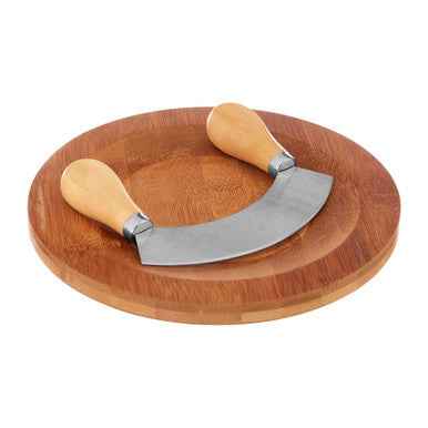 Aleki Bamboo Chopping and Serving Board with Mezzaluna Herb Chopper
