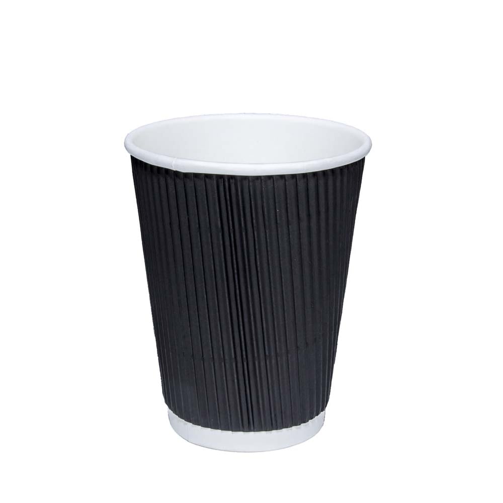 8oz Black Recyclable Ripple Paper Cups Pack of 8