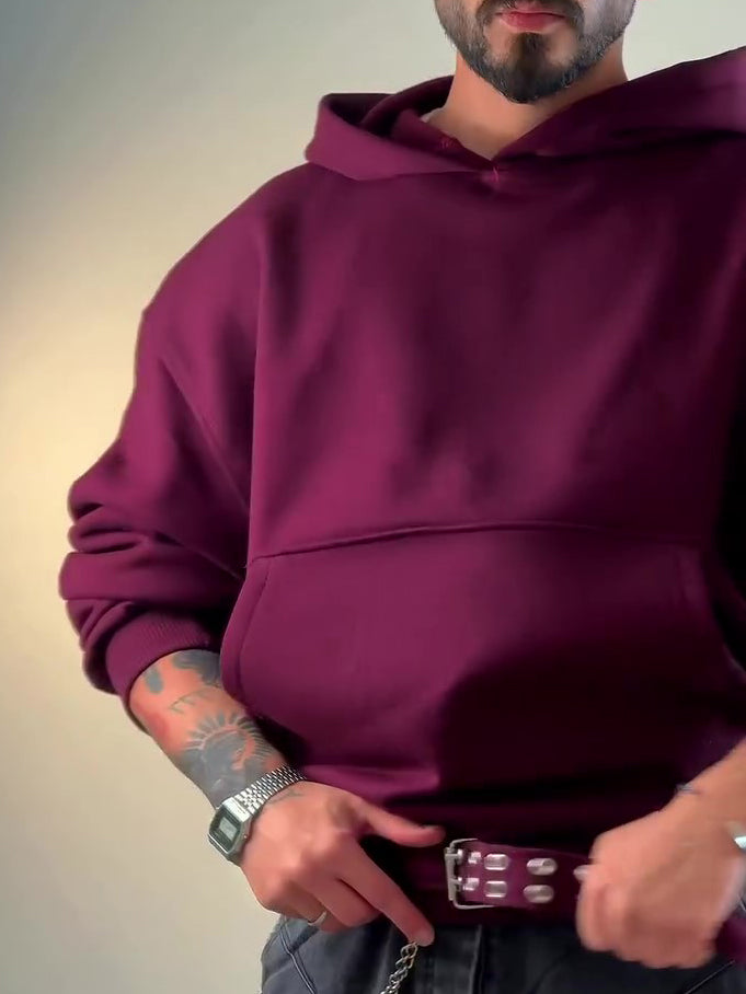 Burgundy Oversize Hoodie With Side Belt