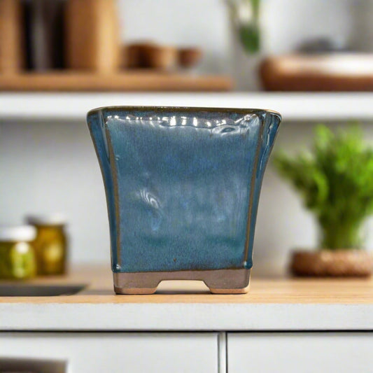 13cm Glazed Bonsai Pot | Cascade | 13cm x 12cm | Blue