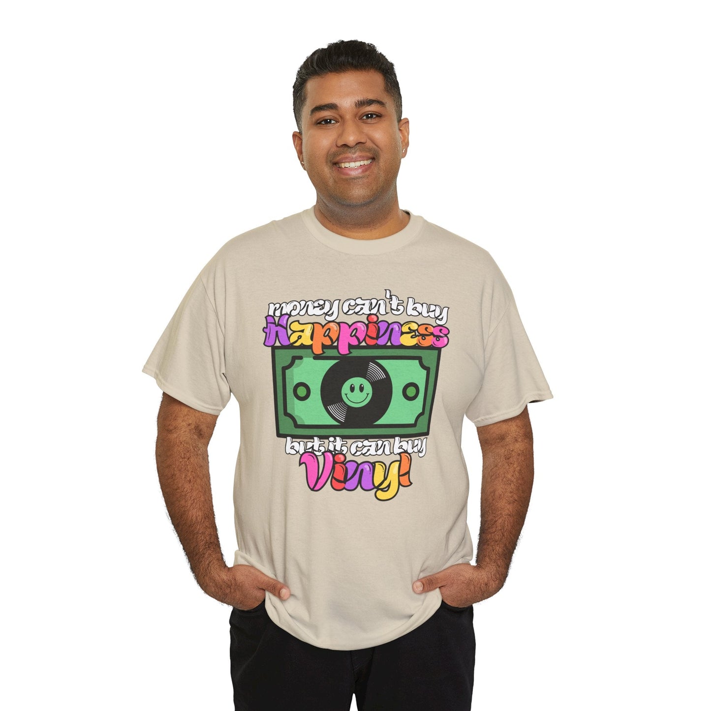 'Money can't buy happiness' Men's Vinyl T-Shirt