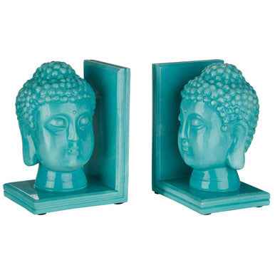 Piper Set of Turquoise Buddha Head Bookends