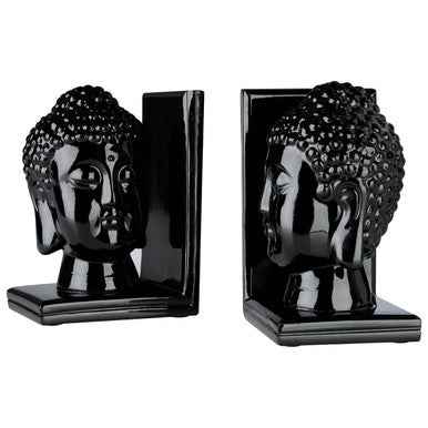 Piper Buddha Head Black Bookends Set Of 2