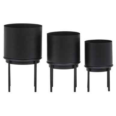 Avento Set Of Three Black Finish Planters
