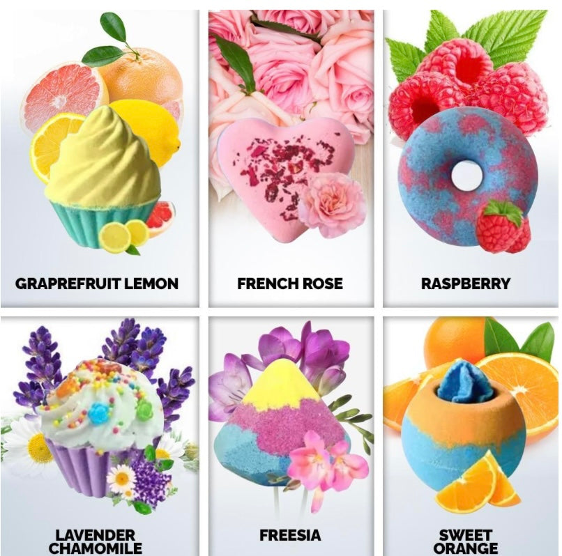 Bath Bombs Gift Set, Bath Fizzers Gift Set, Moisturising & Organic - Set of 6