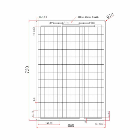 60W black semi-flexible fibreglass solar panel with durable ETFE coating