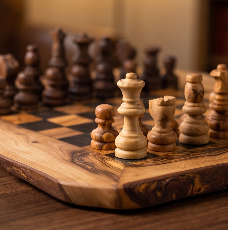Handmade Olive Wood Chess Set with Storage Drawer - Luxury Wooden Board Game