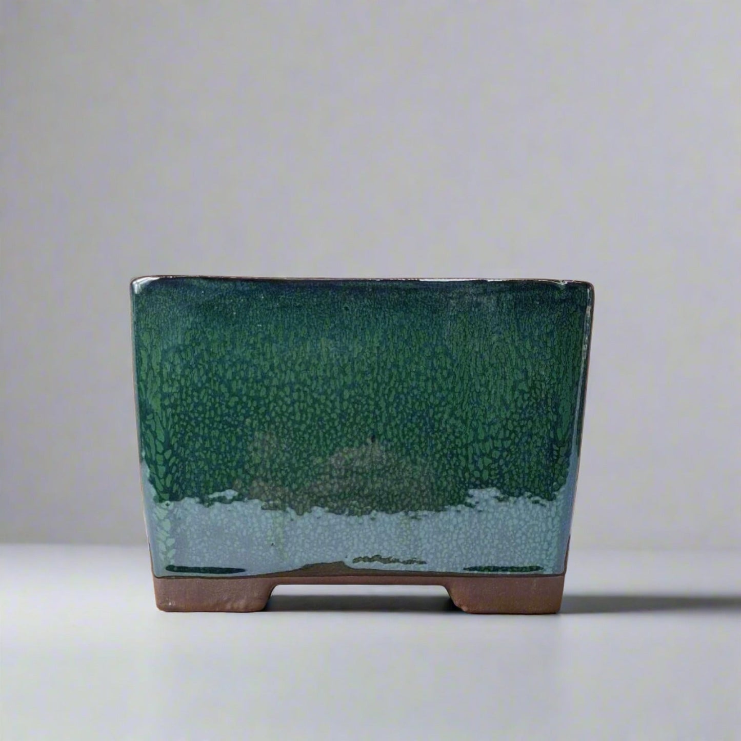 18cm Glazed Cascade Bonsai Pot | Square | 18cm x 18cm x 13cm | Dark Green