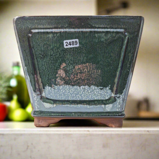 19cm Glazed Cascade Bonsai Pot | Square | 19cm x 19cm x 14cm | Dark Green