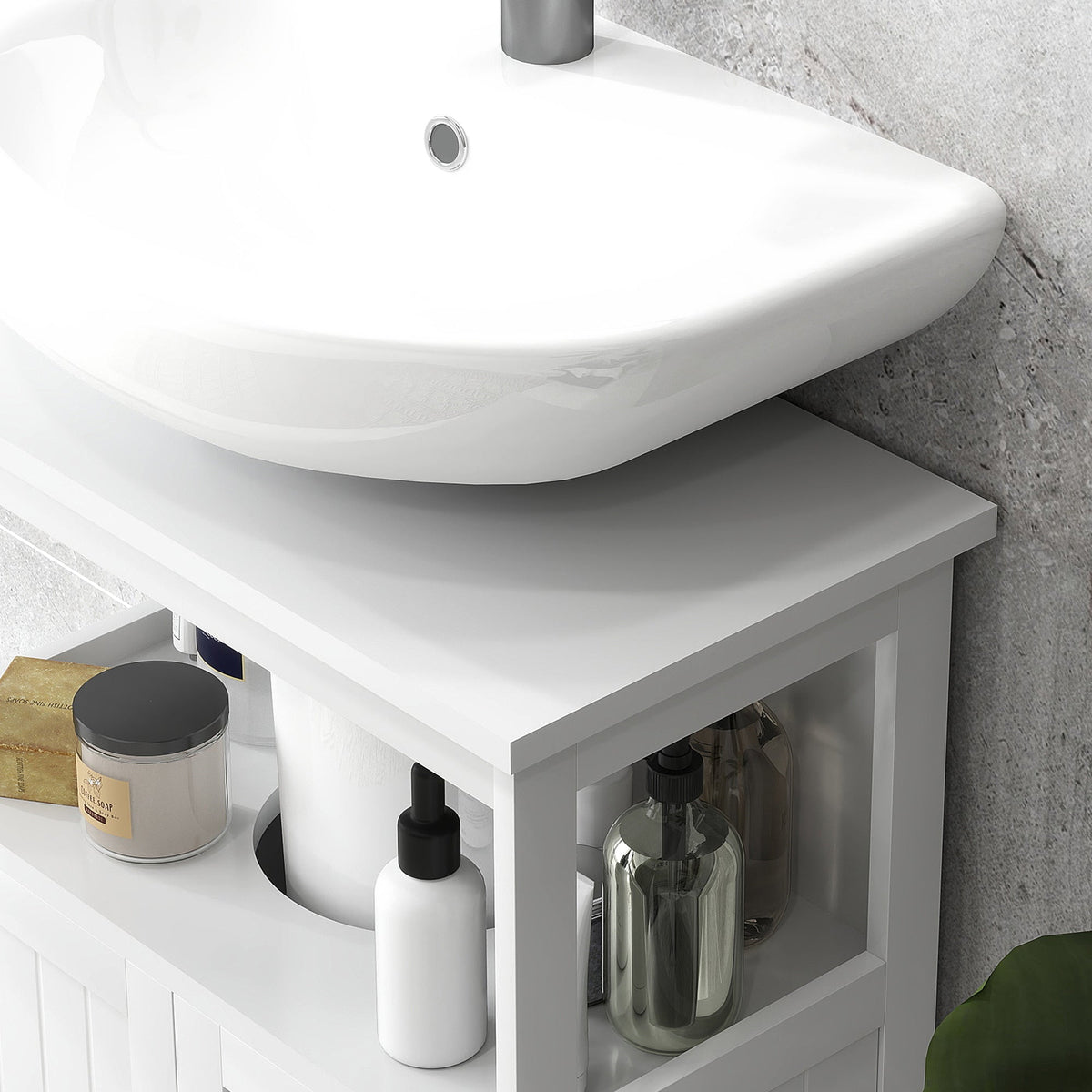 kleankin Bathroom Pedestal Under Sink Cabinet Storage Shelves, Door, White
