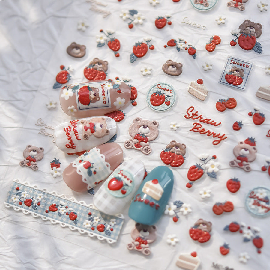 Hello Claws | Strawberry Bear 5D Nail Deco Sticker