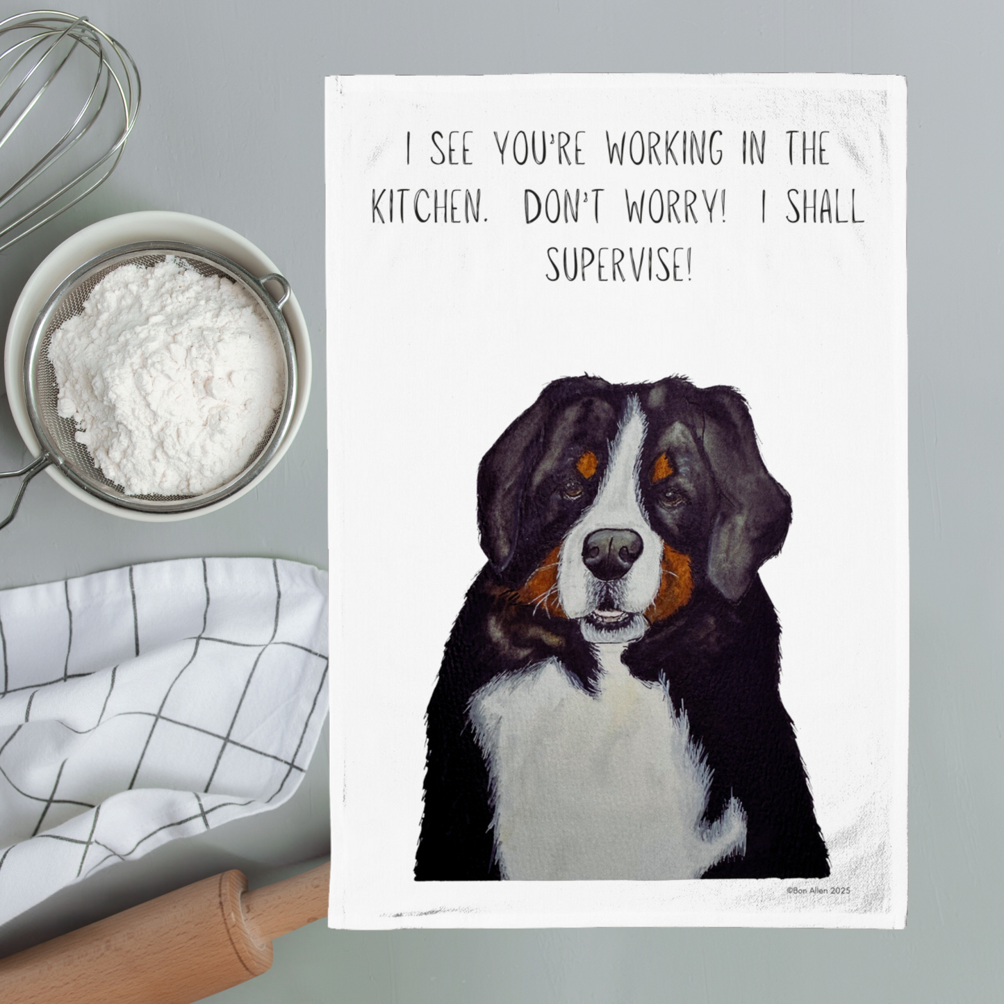 Bernese Mountain Dog Tea Towel – Furry Helper in the Kitchen!