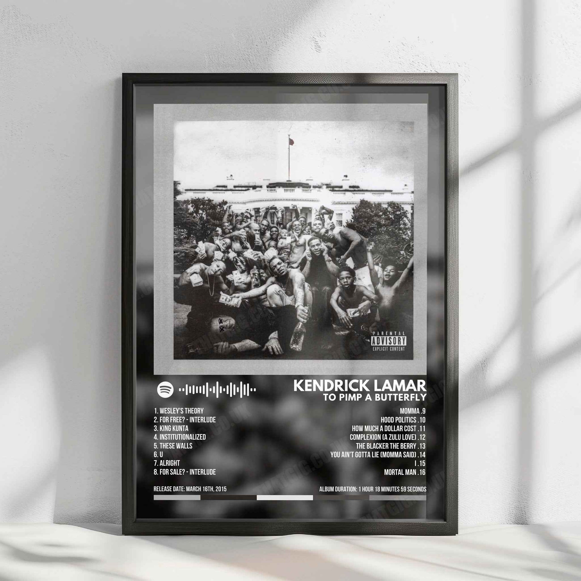 Kendrick Lamar "To Pimp A Butterfly" Album Cover Poster - with Complete Tracklist