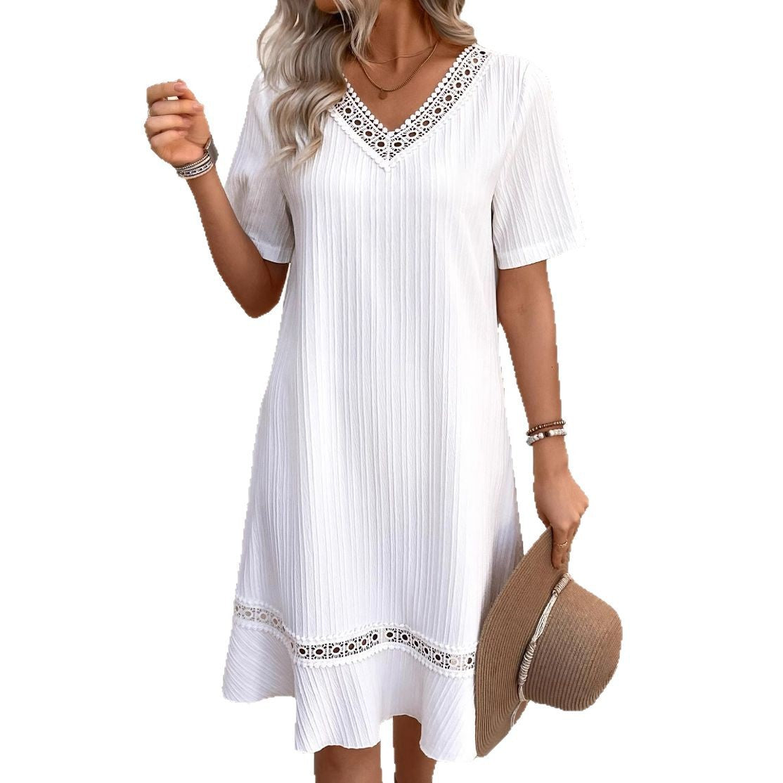 Women's Lace V-neck Patchwork Dress