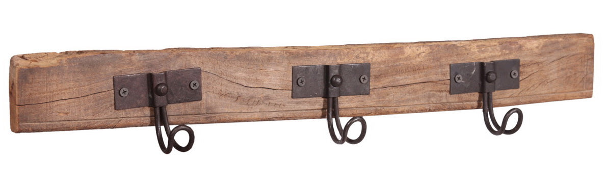 50CM RECLAIMED WOODEN 3 HOOK WALL HANGER