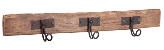 50CM RECLAIMED WOODEN 3 HOOK WALL HANGER