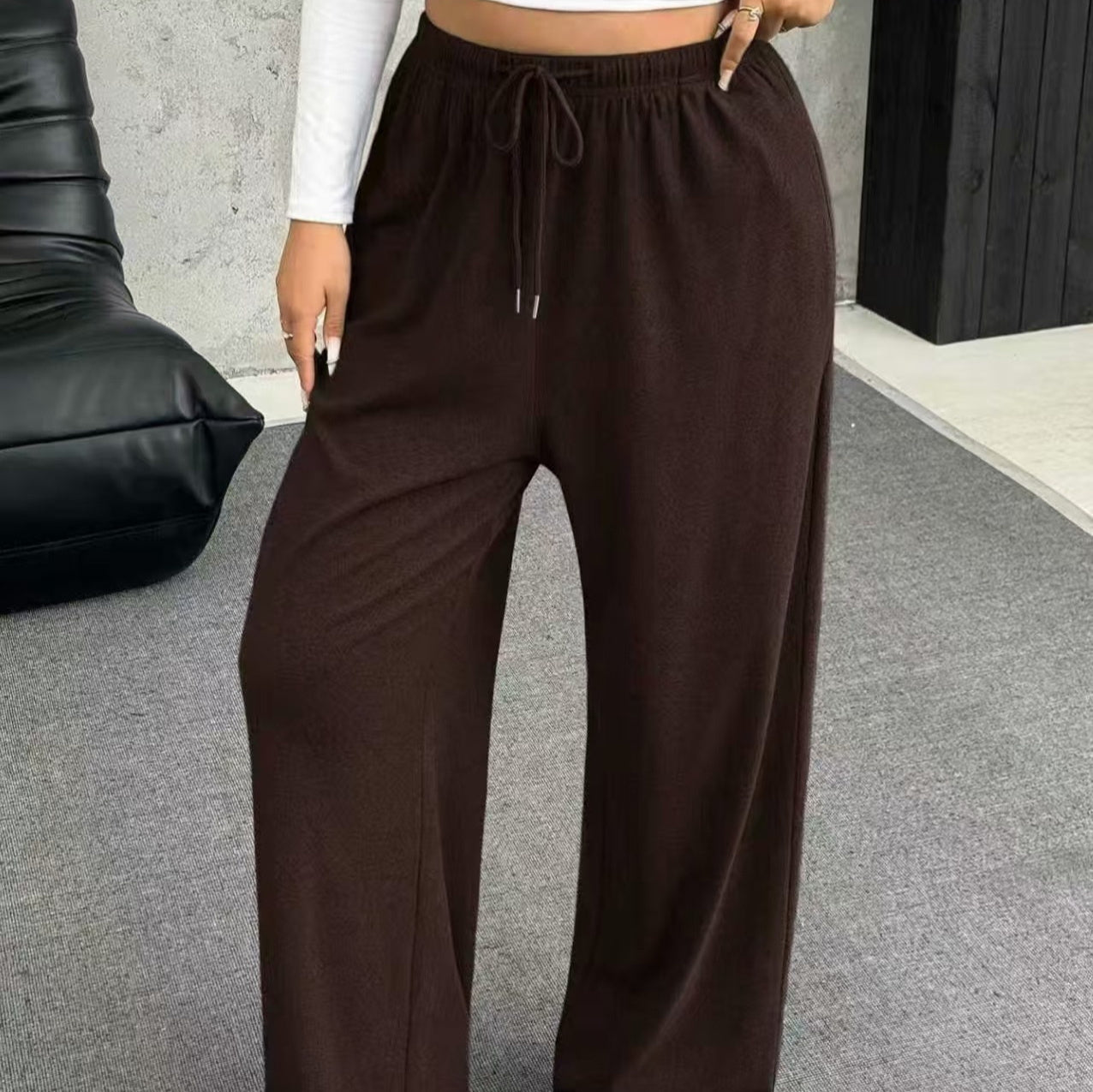 New Women's Drawstring-waist Straight-leg Casual Loose Pants