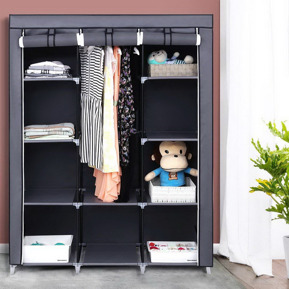 67" Portable Closet Organizer Wardrobe Storage Organizer with 10 Shelves Quick and Easy to Assemble Extra Space Gray
