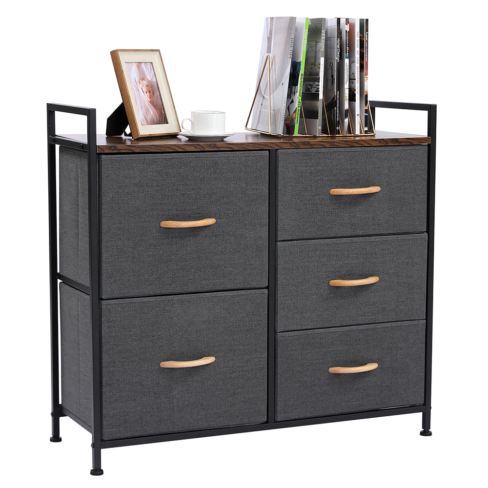 Dresser Organizer with 5 Drawers, Fabric Dresser Tower for Bedroom, Hallway, Entryway, Closets - Dark Gray