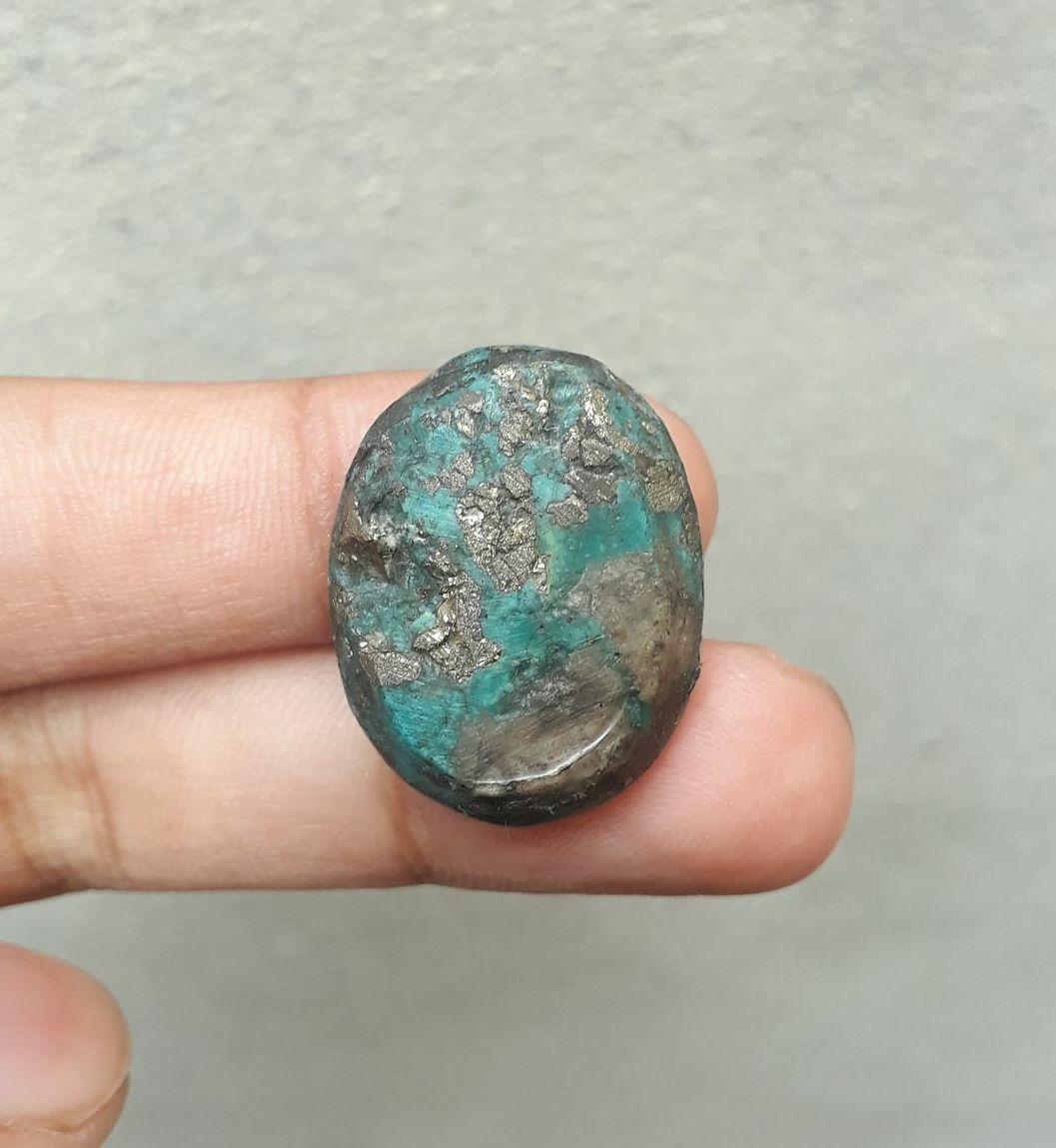 Natural Turquoise with Pyrite - Blue Matrix Turquoise - Shajri Feroza- 56ct-28x22mm