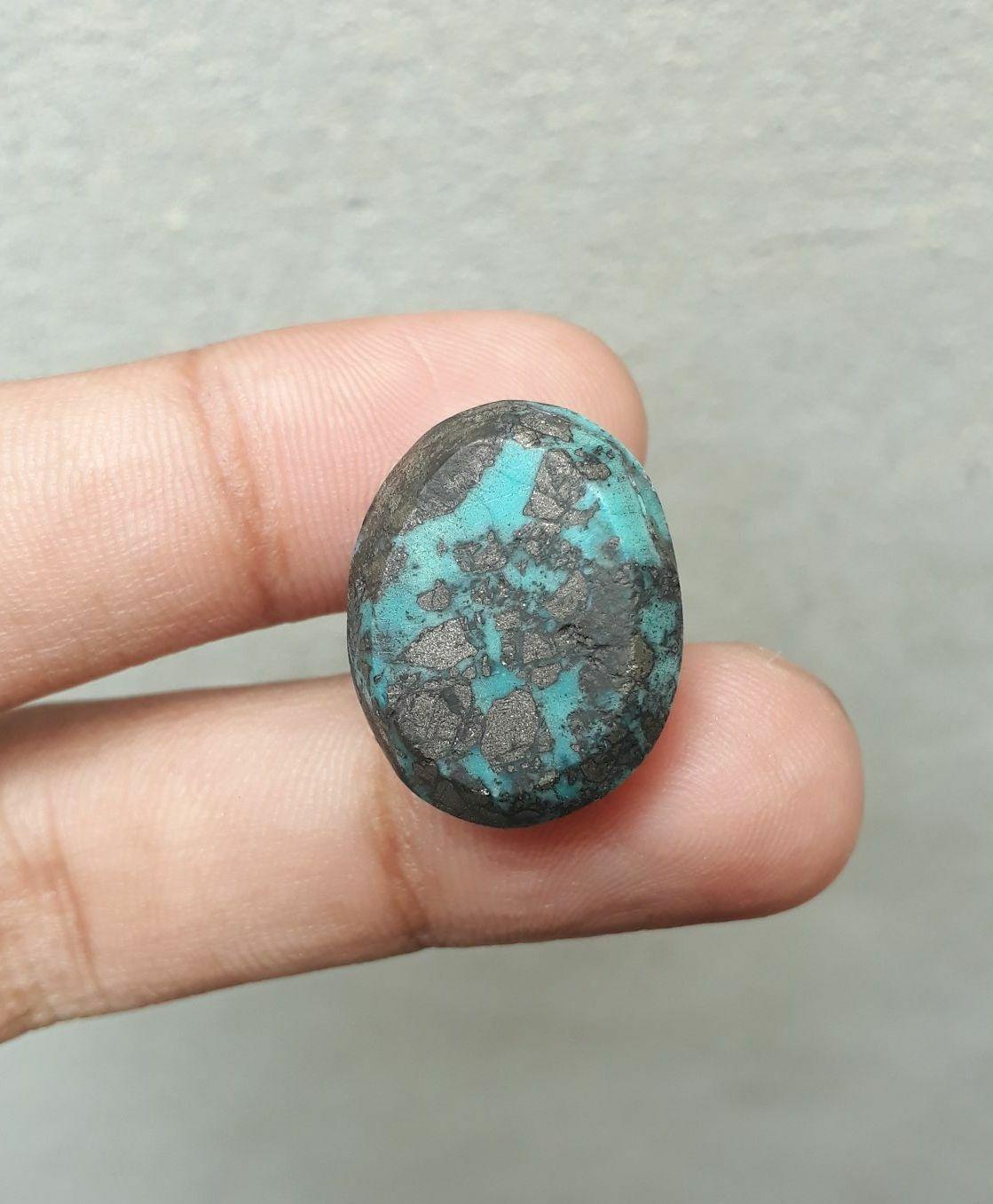 Natural Turquoise with Pyrite - Blue Matrix Turquoise - Shajri Feroza- 49ct-22x18mm