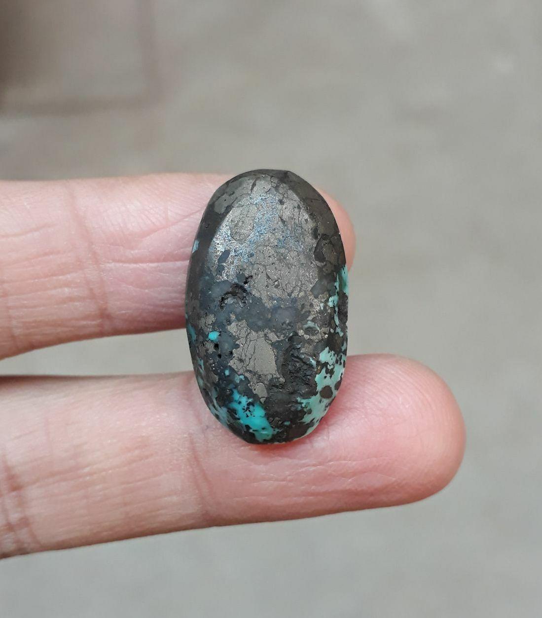 Natural Turquoise with Pyrite - Blue Matrix Turquoise - Shajri Feroza- 33ct-26x15mm