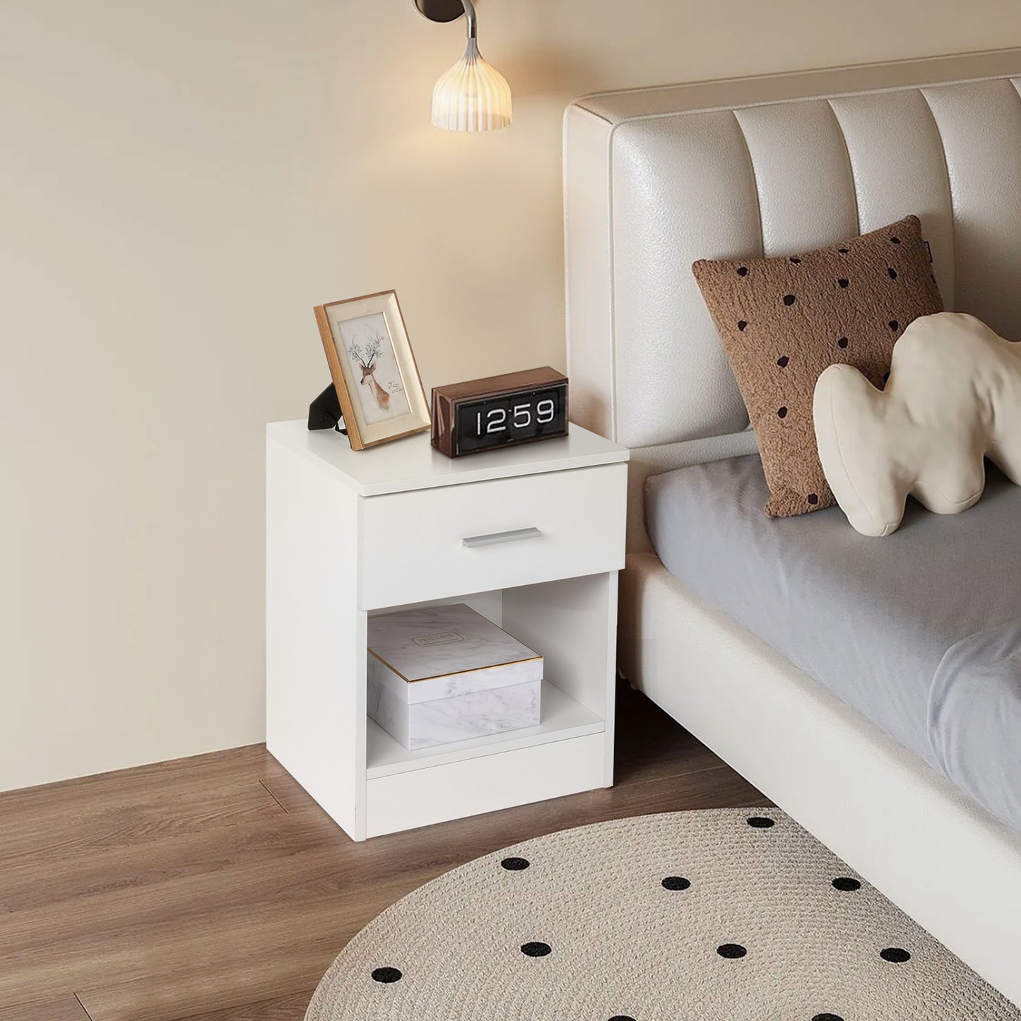 2-Tier Nightstand Set of 2, Bedside Cabinet End Table for Bedroom Home Office, White