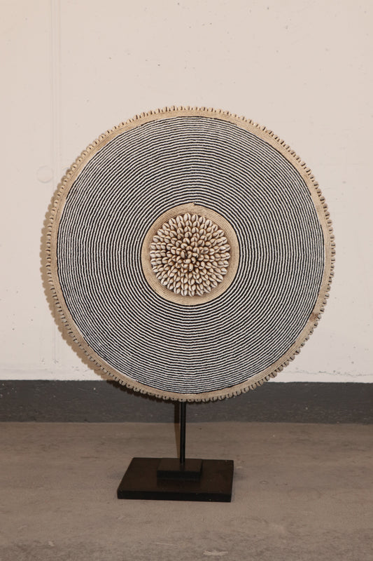 Cameroon Beaded Shield - L - 55cm Black & White 06