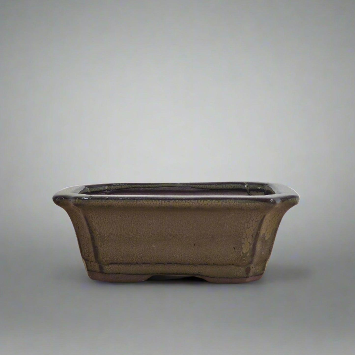 12cm Glazed Bonsai Pot | Rectangle | 12cm x 10cm x 4cm | Green