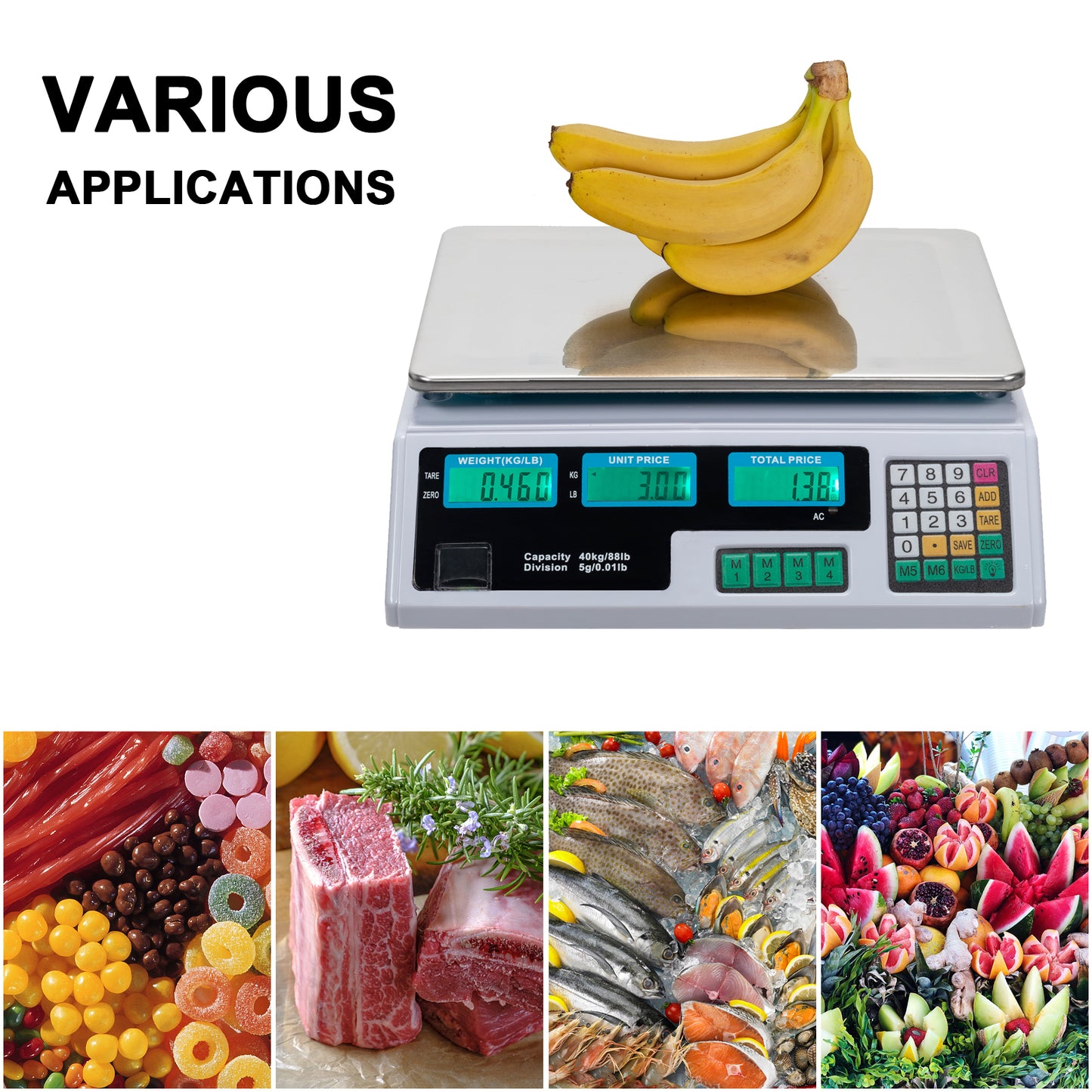 【Old code:42353336】ACS-30 40kg/5g Digital Price Computing Scale for Vegetable UK Plug Silver & White