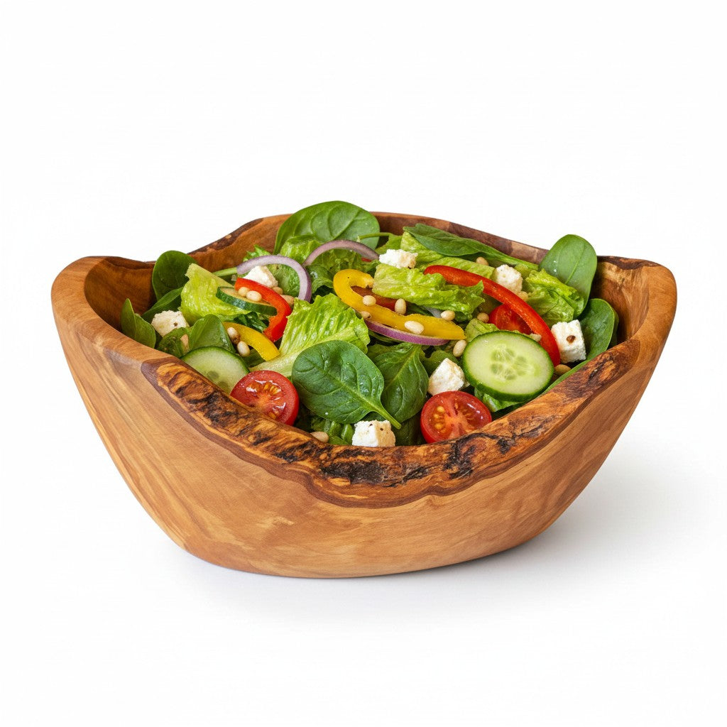 Hand-Carved Olive Wood Salad Bowl – 20–45 cm Rustic Serving Bowl