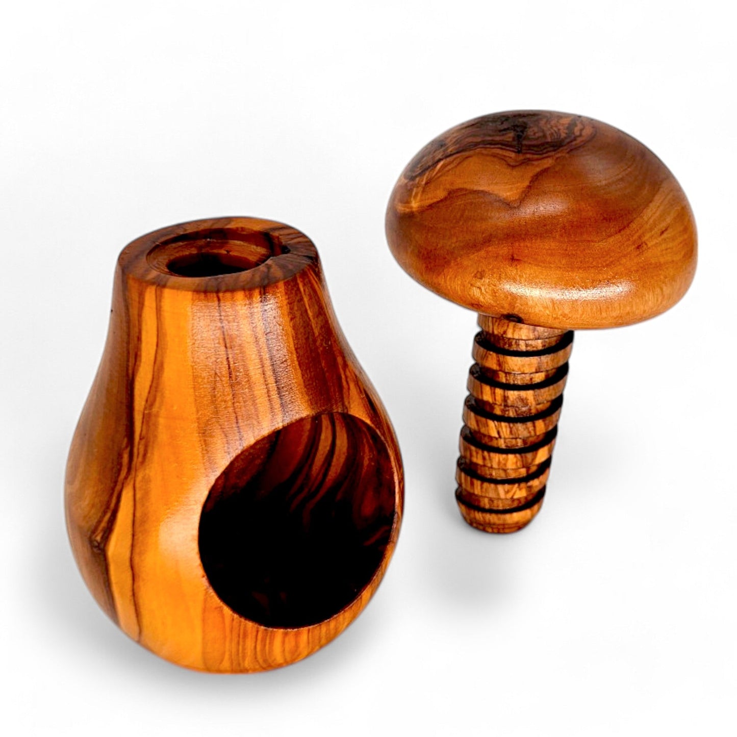 Olive Wood Mushroom Nutcracker | Wooden Screw Thread Manual Nut Breaker Tool