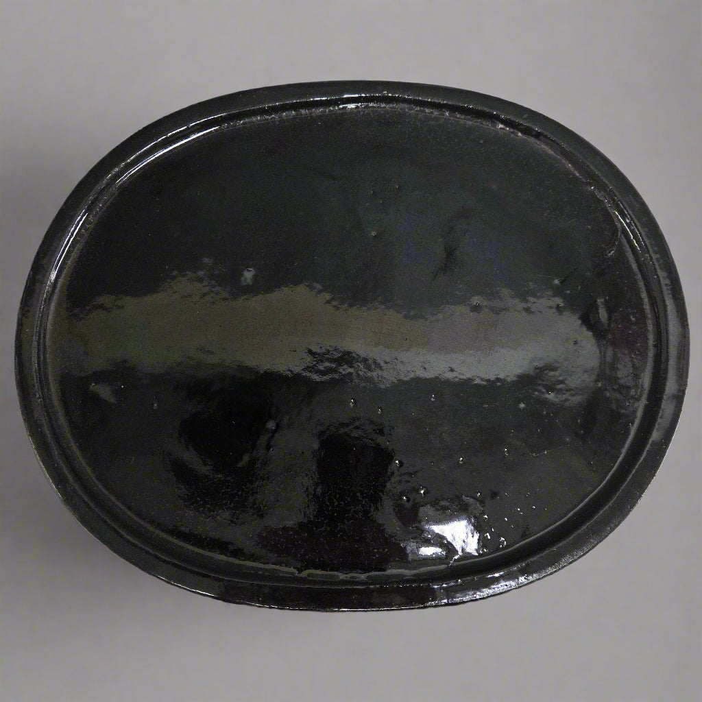 36cm Glazed Bonsai Pot Drip Tray | Oval | Black