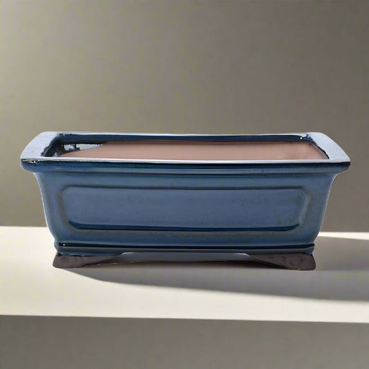 20cm Glazed Bonsai Pot | Rectangle | 20cm x 17cm x 6cm | Blue