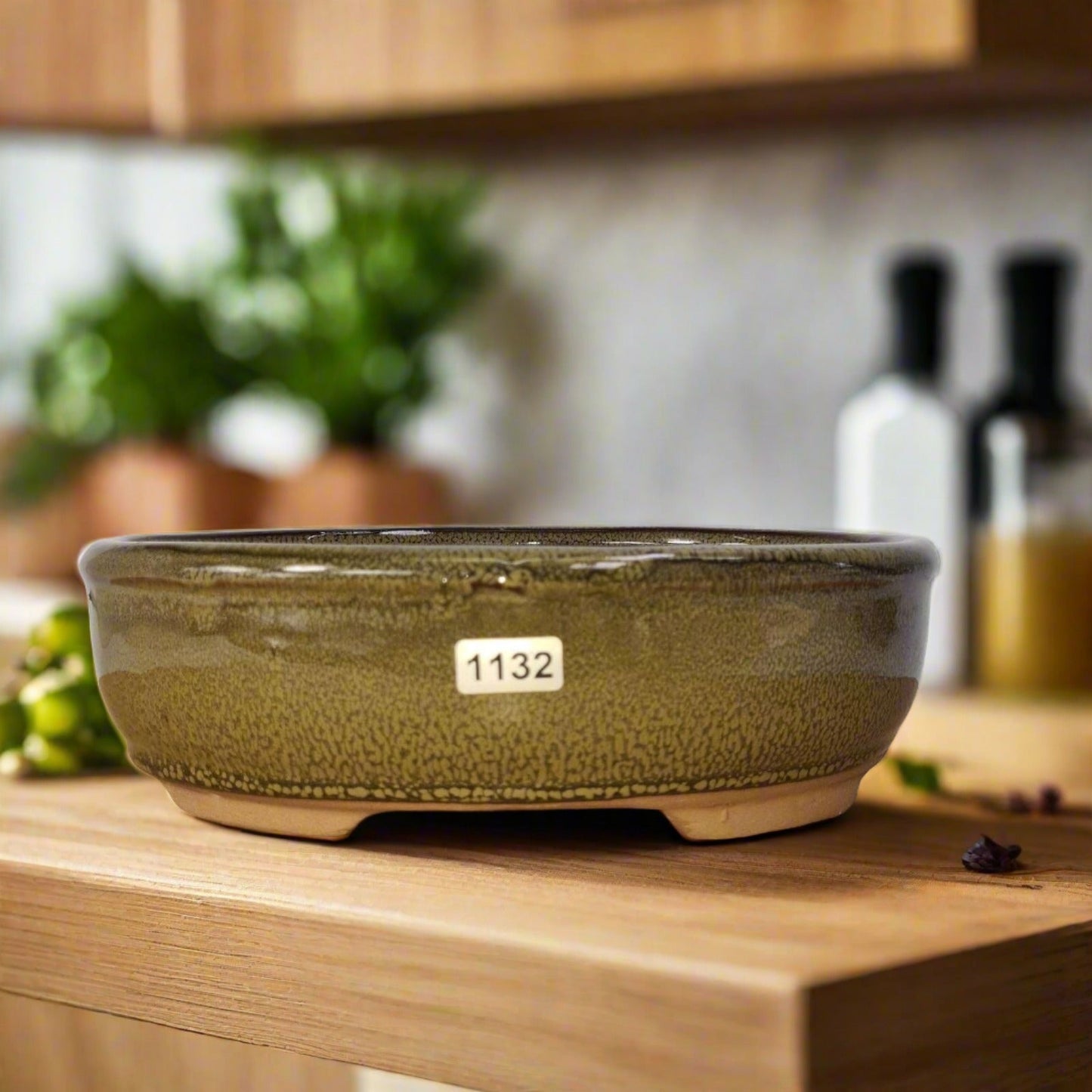 21cm Glazed Bonsai Pot | Oval | 21cm x 16cm x 7cm | Green