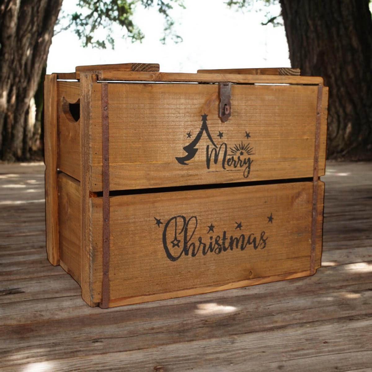 42CM WOODEN BOX MERRY CHRISTMAS