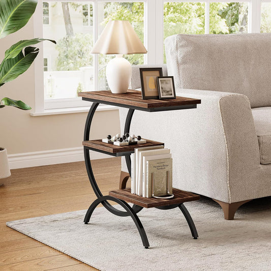 Modern C-Shaped Side Table - Living Room & Bedroom Accent Table with Curved Metal Frame