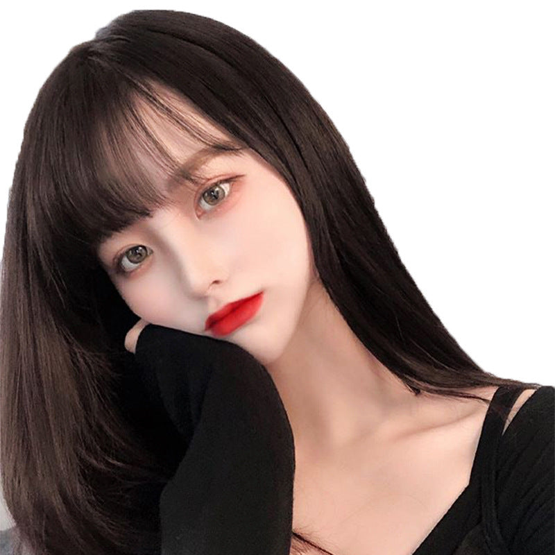 Air bangs long straight hair synthetic headgear