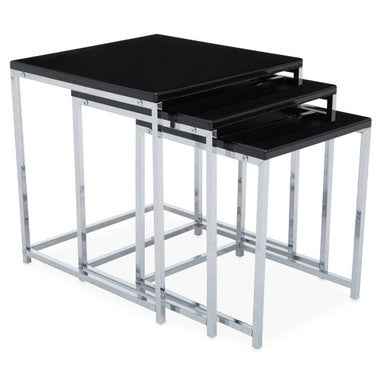 Fulton Black Nest Of 3 Tables With Chrome Frame