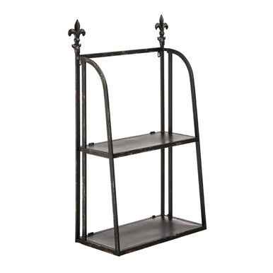2 Tier Black Metal Wall Mountable Shelf Unit