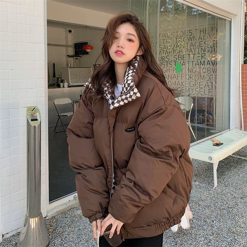 Women's Chessboard Plaid Cotton-padded Coat Winter Retro