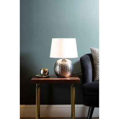 Amiya Dimple Effect Table Lamp In Chrome With Fabric Shade