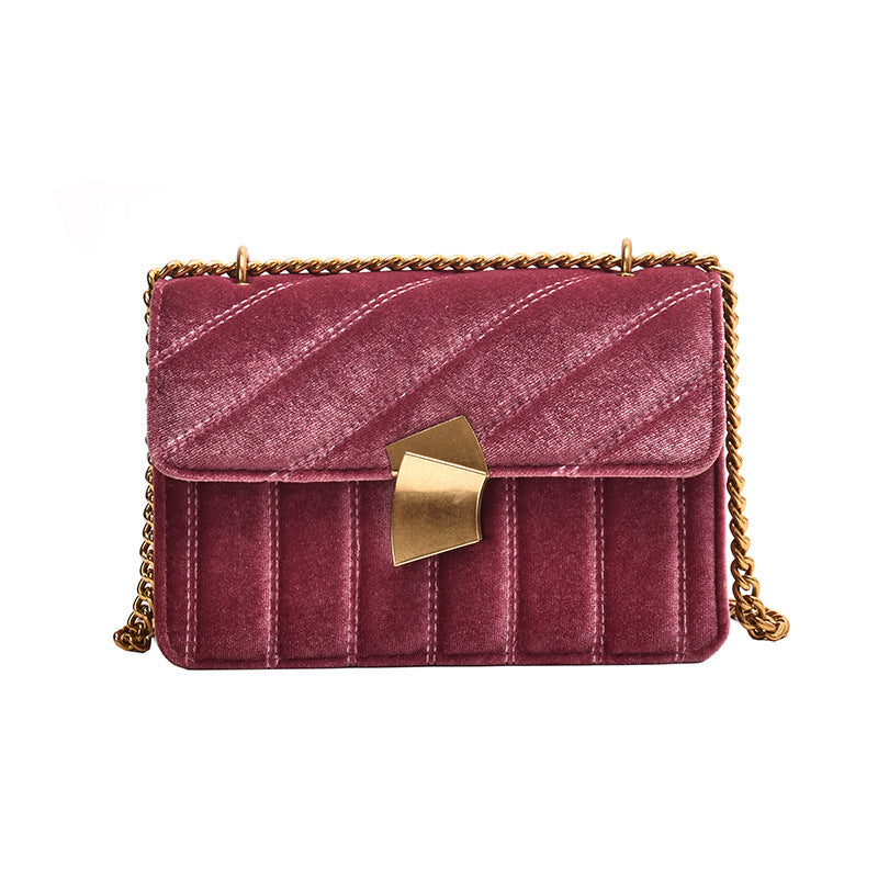 Gold Velvet Lock Shoulder Crossbody Bag