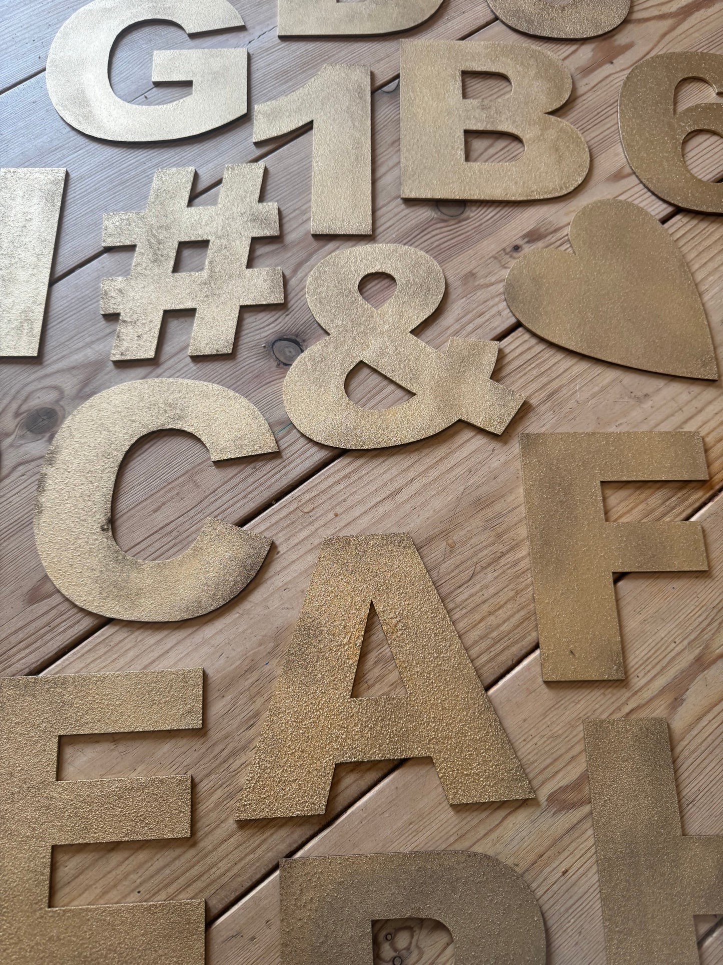 12" and 5" Gold Fat Font Metal Letters.