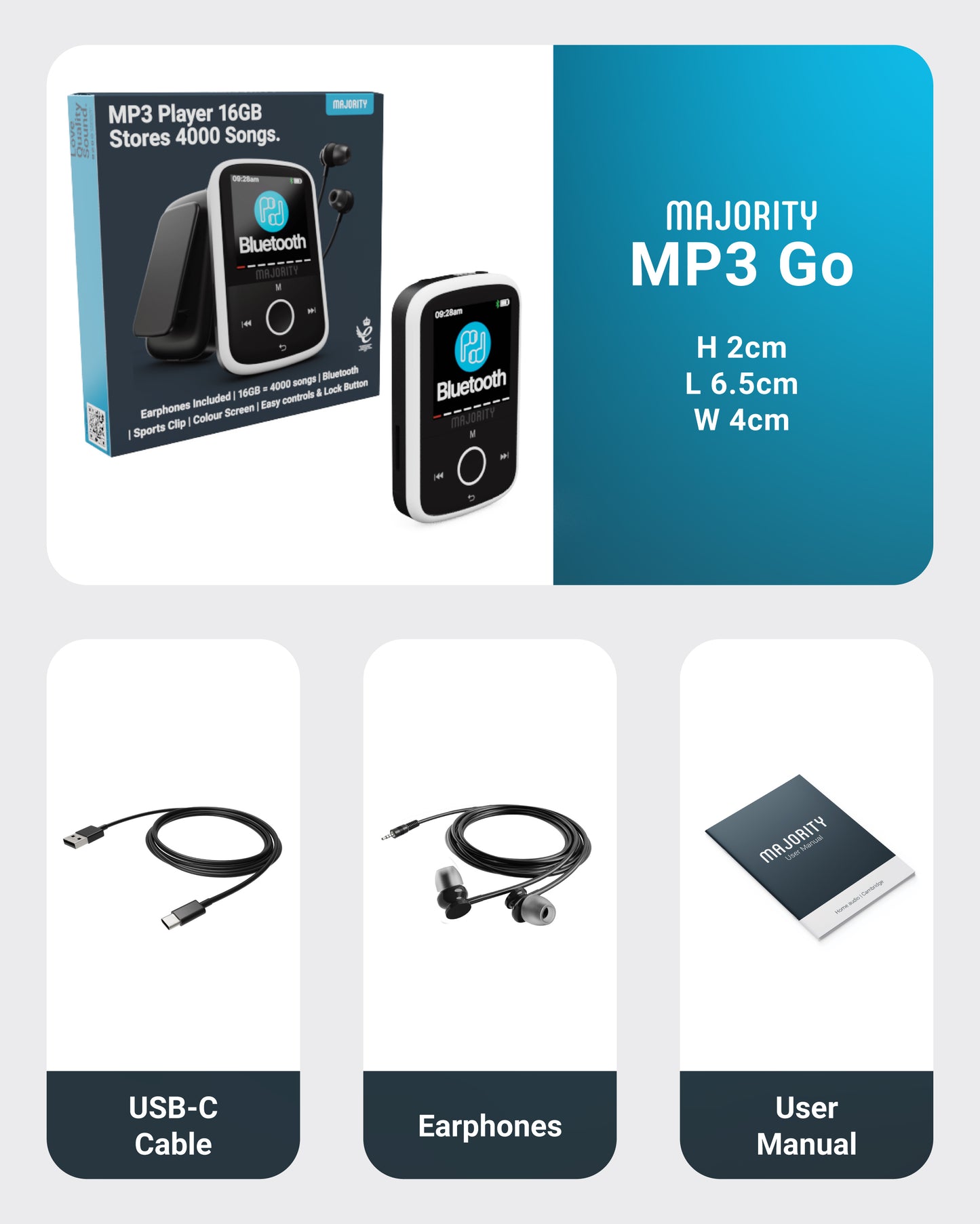 MAJORITY MP3 GO PLAYER 16GB BLK/WHT